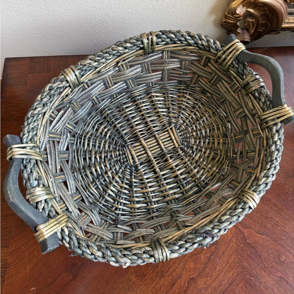 Woven Basket with Handles - Green and Brown - Picture 2 of 3
